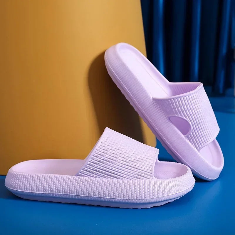 EVA Thick Sole 4cm Beach Slippers Cloud-Like Comfort Home Use Couple Height Increasing Indoor Solid Color Summer Sandals