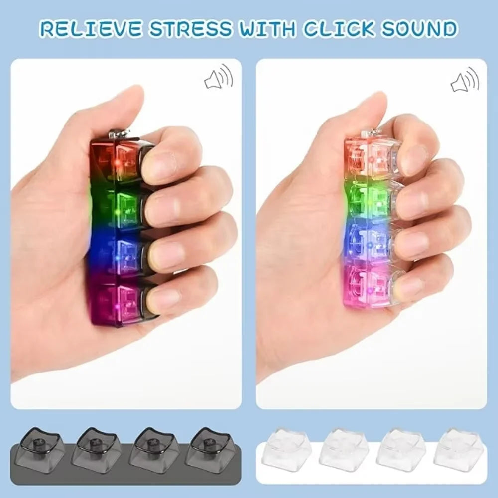 4-Button Fingertip Keyboard Transparent RGB Keycap Clicky Mechanical LED Keycap Keychain Tactile Fidget Toy Stress Relief Gift