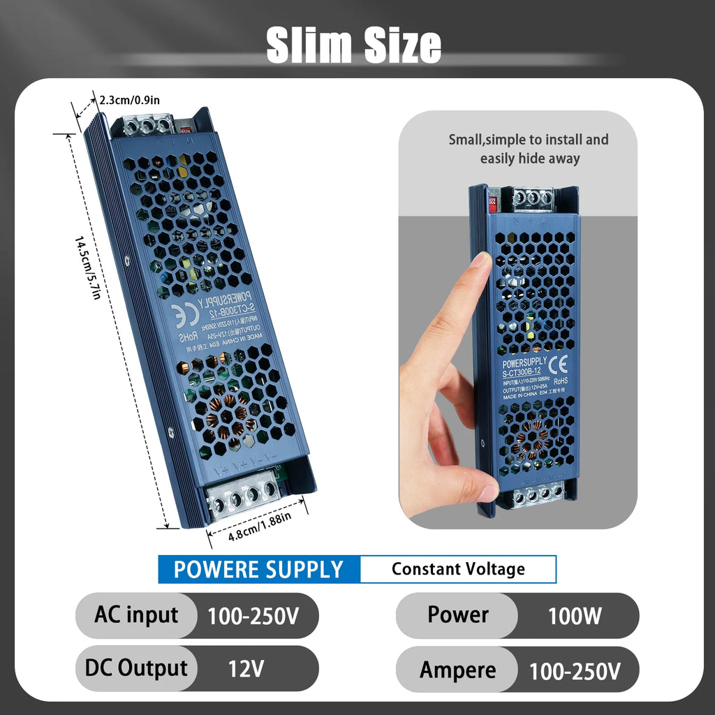 DC 12V 24V Switching Power Supply AC175-250V Mute Lighting Transformers 60W 100W 200W 300W 400W LED Light Driver Power Adapter