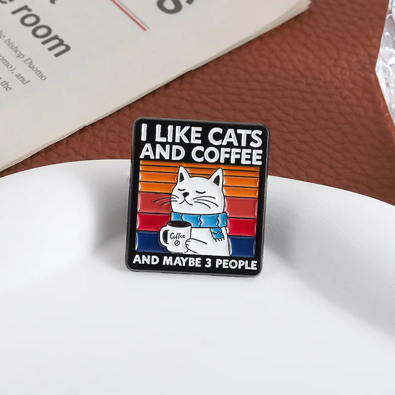 Cartoon Animated coffee cat Enamel Pins Custom animal Metal Brooches Lapel Badges  Funny Exquisite Jewelry Gift for Kids Friends