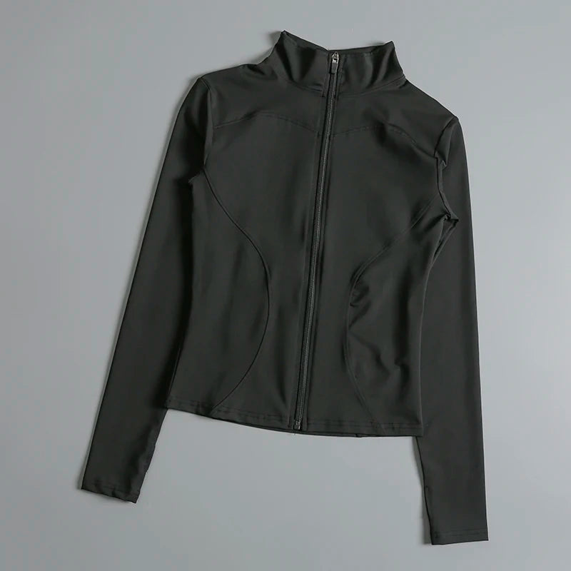 Women Zip Fitness Yoga Shirt Long Sleeve Sports Jacket Gym Top Activewear Running Coats Workout Clothes Woman