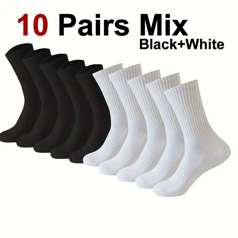 20Pairs Pure Cotton Men's High Socks Classic Black White Breathable Sweat-Absorbent Warm Elastic Sports Socks