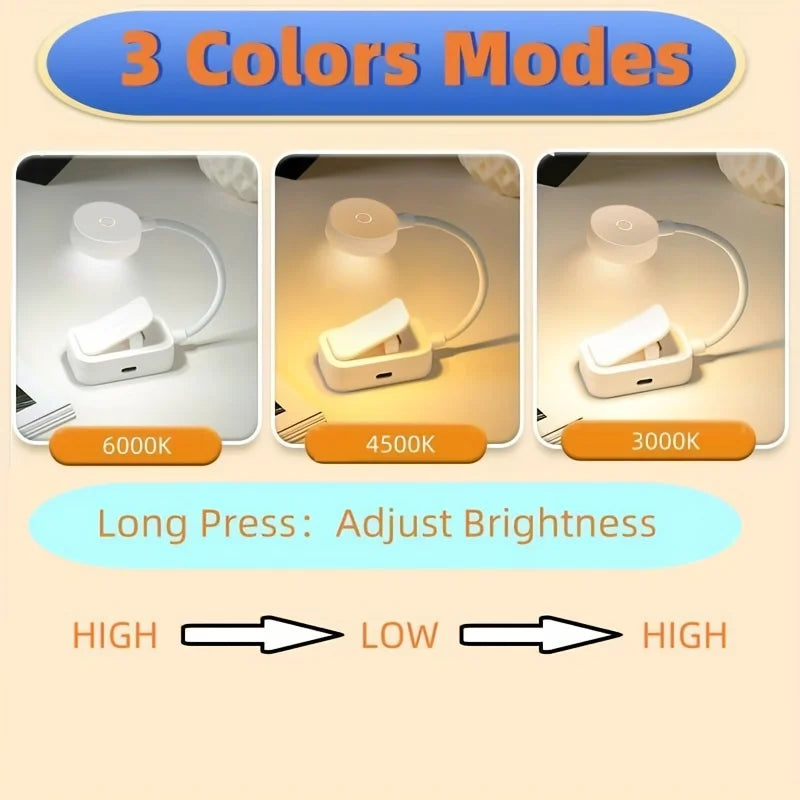 Mini Clip Book Lamp LED Table Lamp Eye Protection 3 Colors Battery Powered USB Night Light Portable Bedside Student Reading Lamp