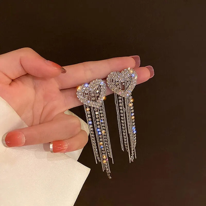 Butterfly Earrings For Women Sparkly Rhinestone Long Tassel Earrings Heart Drop Earrings Wedding Party Jewelry Valentine Gifts