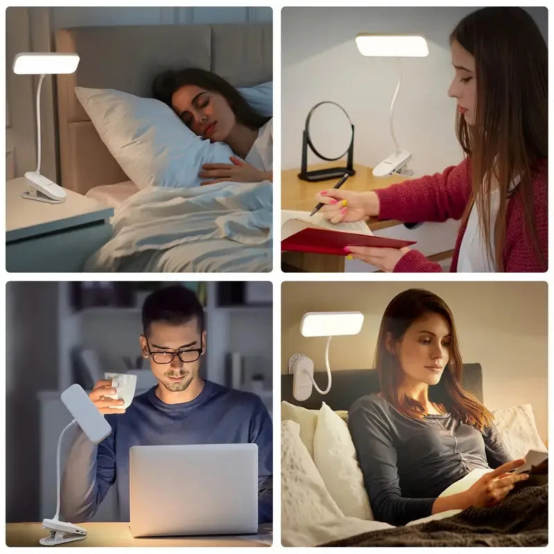 Clip-on LED USB charging desk lamp for college students, dormitory desk and bedroom reading lamp, suitable for office, study, be