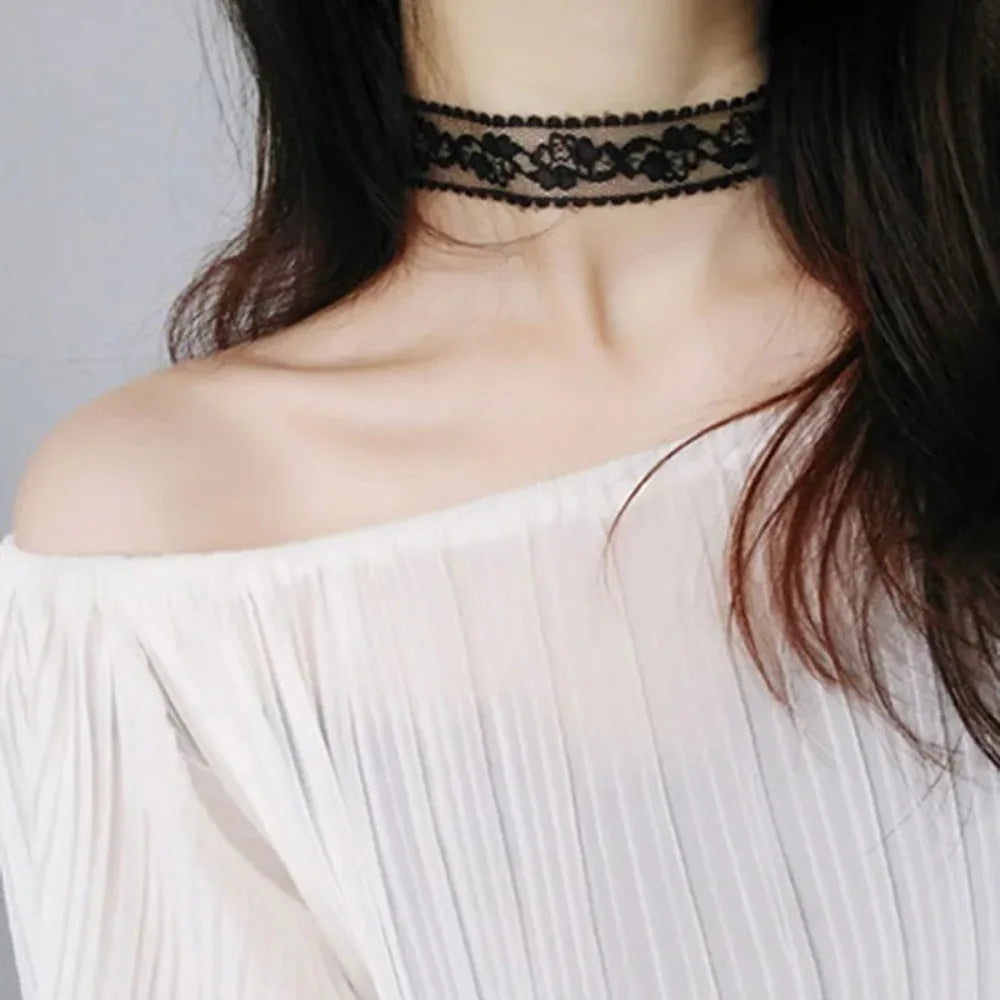 2025 New Black Sexy Lace Flower Necklace for Women Harajuku Gothic Short Choker Collar Necklace Party Female Neck Accessories ﻿