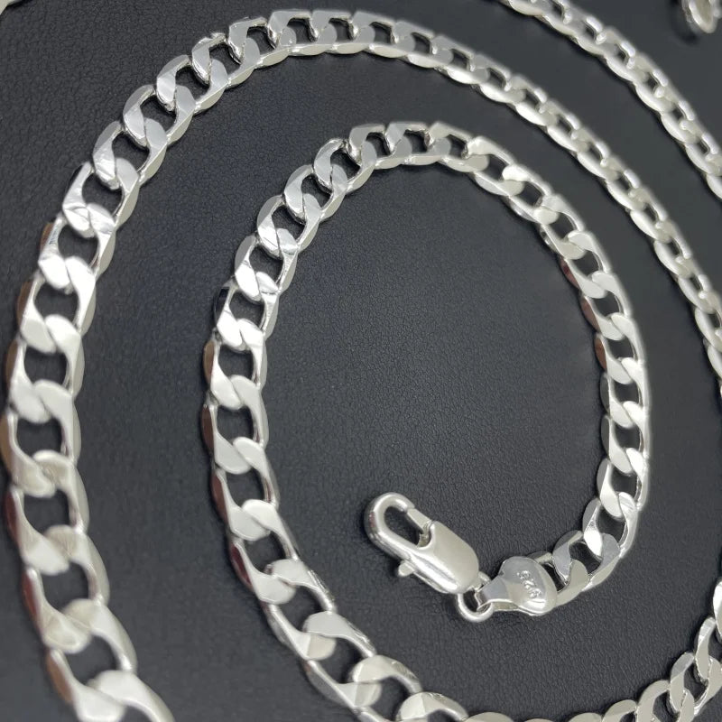 Men's Silver Color Necklace 2/4/6/8/10/12MM 50-60cm Face Chain Necklace Lobster Clasp Men Women Engagement Jewelry Gifts