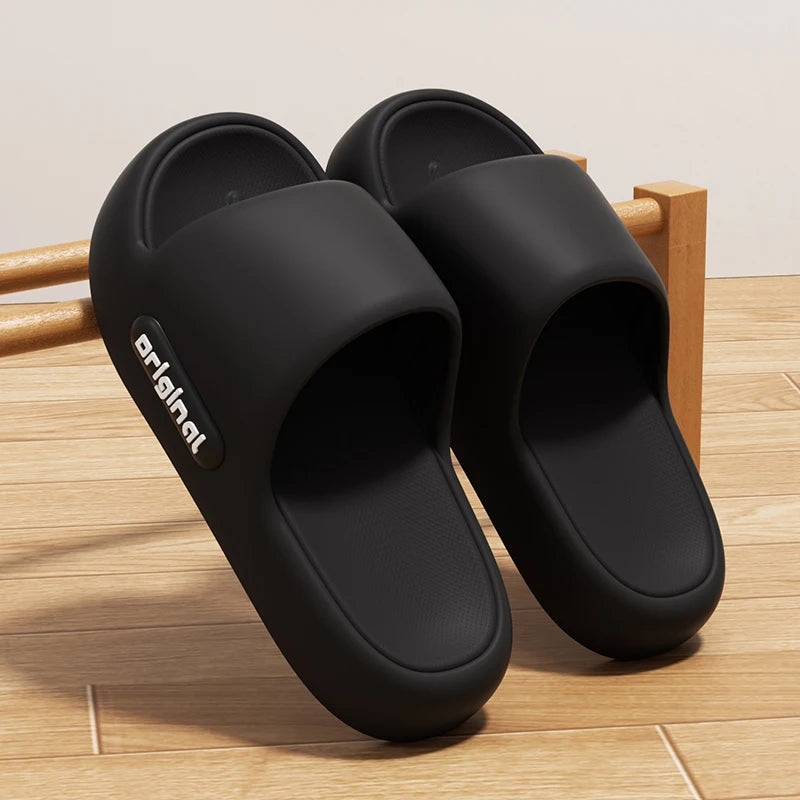Thick Bottom Cloud Slippers Women Fashion Letter Print Platform Sandals Woman 2025 Comfortable Soft Sole Beach Pillow Slides