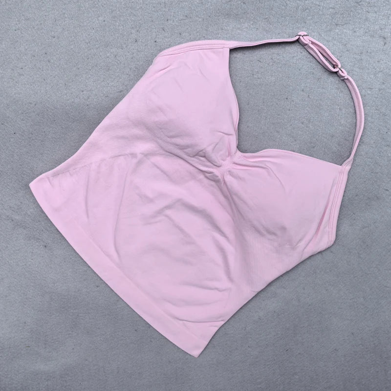 Adjustable Sports Strappy Top Women Backless Gym Top Built in Bra Yoga Clothing Sleeveless Shirts Workout Outfits Tank Top