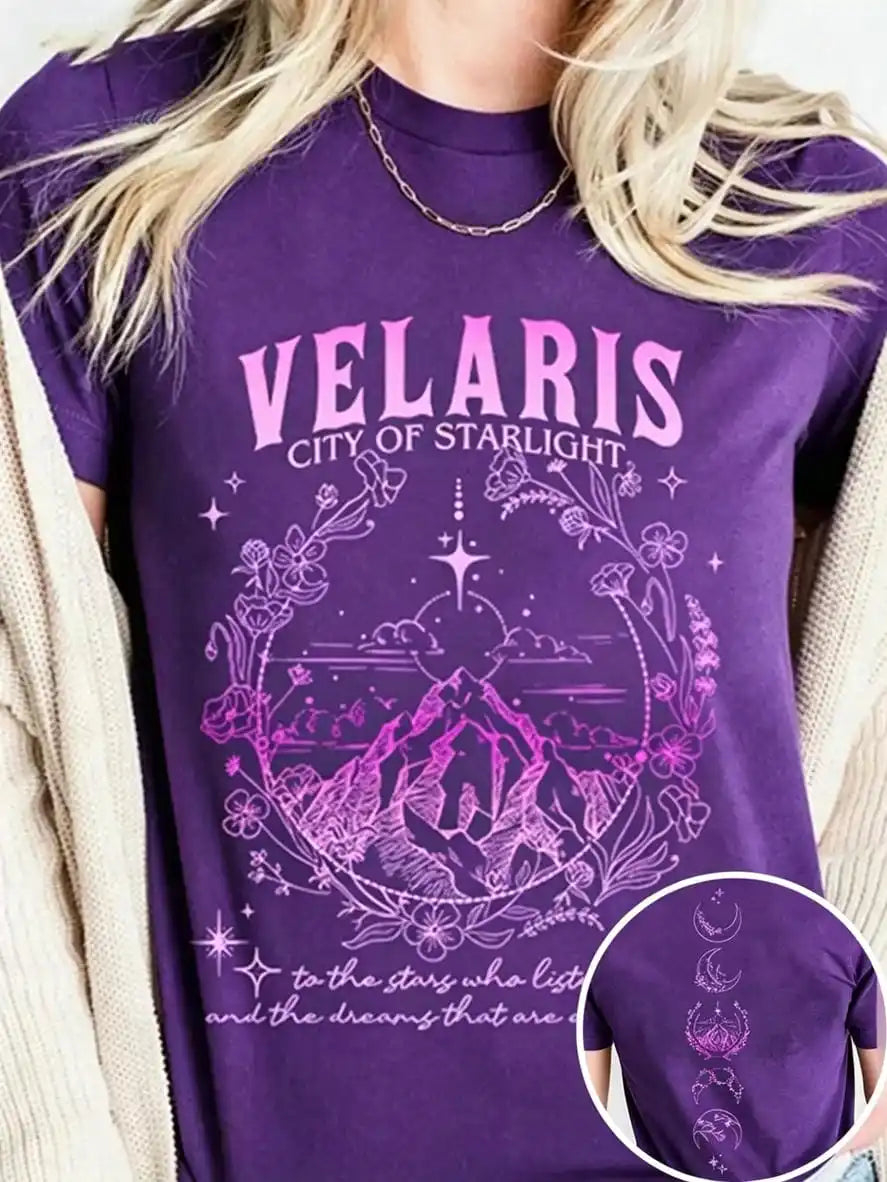 Velaris City Of Starlight Acotar Tshirt 2 Side Patten Cotton Tee Large Size Loose Oversize Retro Shirt Fantasy Apparel Y2K Top
