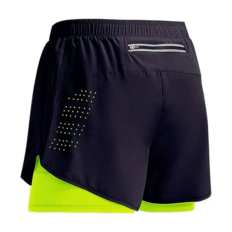 Men's Running Shorts Quick-drying Fitness Black Double Layer Shorts Men New Sport Workout Training Bodybuilding Short Pants