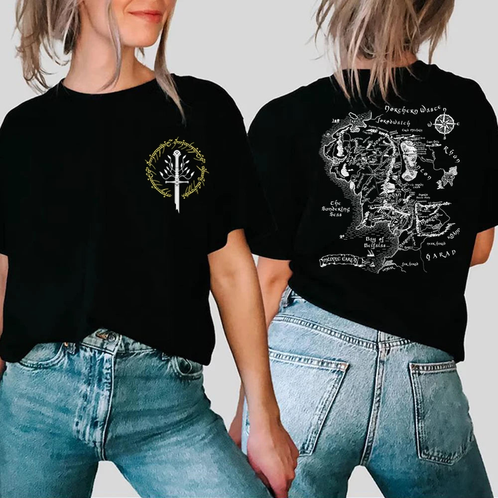 Middle Earth Map T-shirt Second Breakfast Club LOTR Middle-Earth Fan Merch Tolkien The Shire Shirt LOTR Fantasy Book Lover Gift