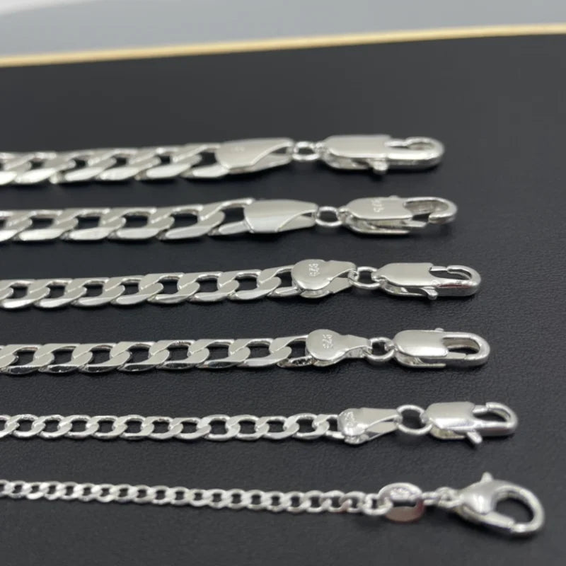 Men's Silver Color Necklace 2/4/6/8/10/12MM 50-60cm Face Chain Necklace Lobster Clasp Men Women Engagement Jewelry Gifts