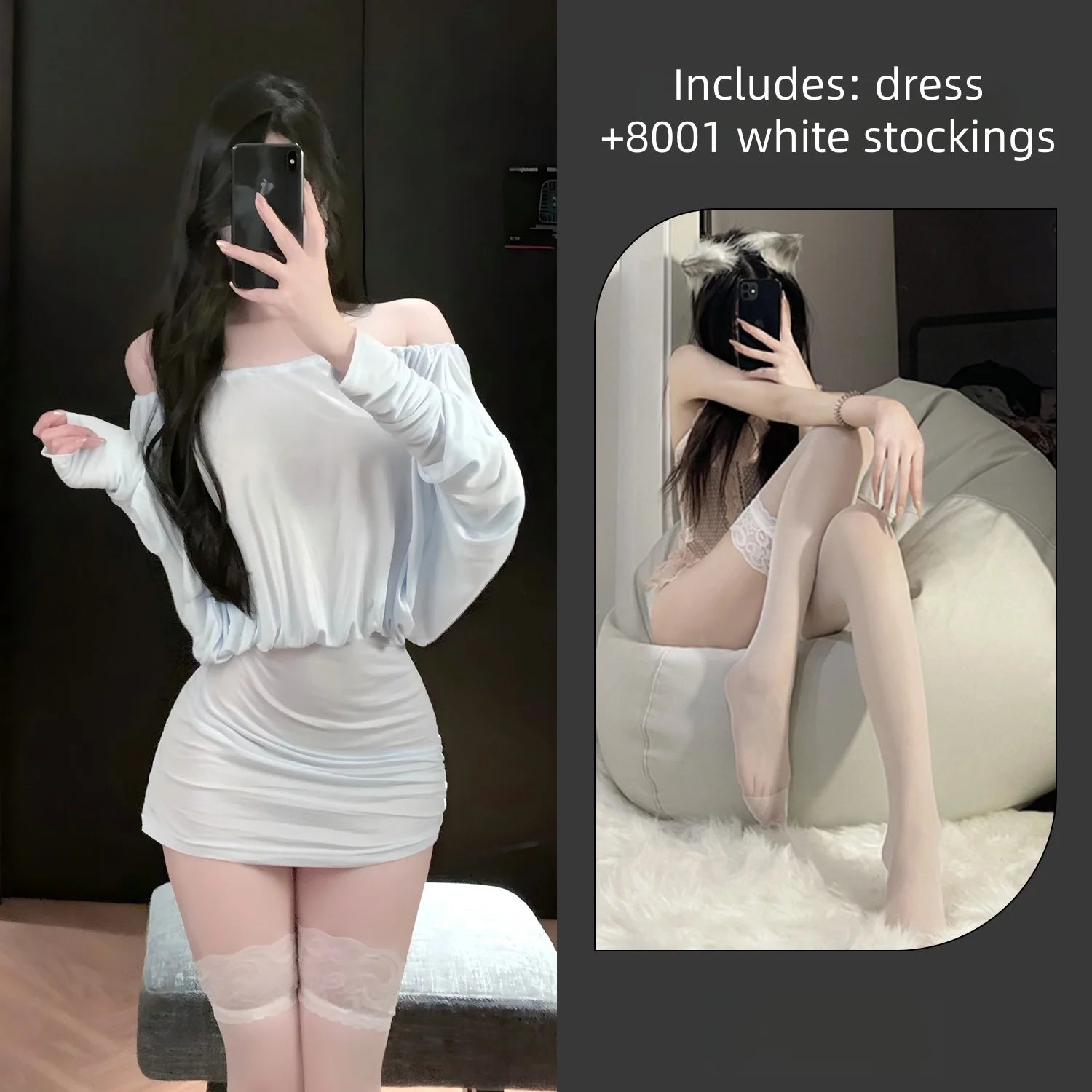 New Tight-fitting Temptation Lace Up Tie Up Lingerie One Shoulder Backless Hip Hugging Skirt Strapless Long Sleeves Slim Fit Set