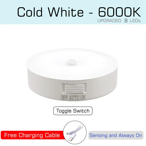 Motion Sensor Light USB Rechargeable Night Light LED Lamp for Kitchen Bedroom Stairs Hallway Cabinet Closet Wardrobe Nightlight