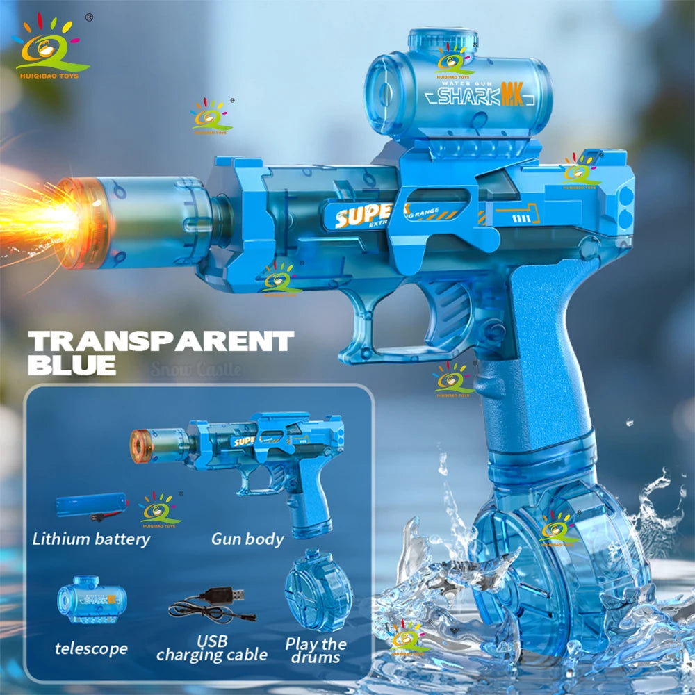 HUIQIBAO Flashlight-Equipped Electric Toy Water Gun Children's Toy with Continuous Water Blast High-Pressure Powerful Long-Range