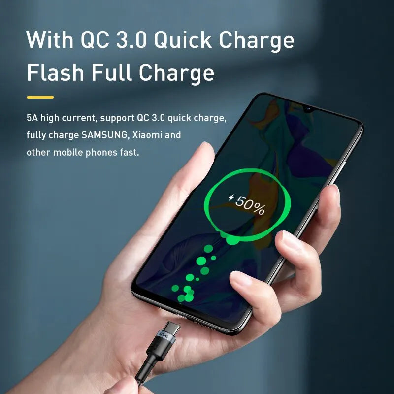Baseus USB Type C To USB C Cable For iPhone 17 16 100W/5A PD Fast Charging Charger Cord For Macbook Xiaomi Samsung Type-C Cable