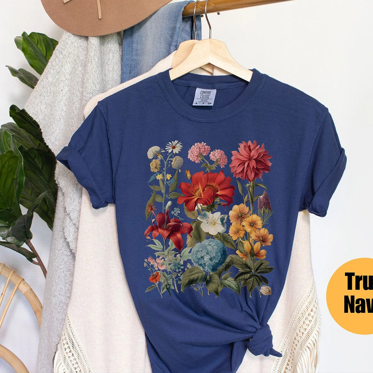 Boho Wildflowers Cottagecore Shirt Comfort Colors Retro Cotton Shirt Loose Fantasy Apparel Y2K Top Flowers Gift For Women