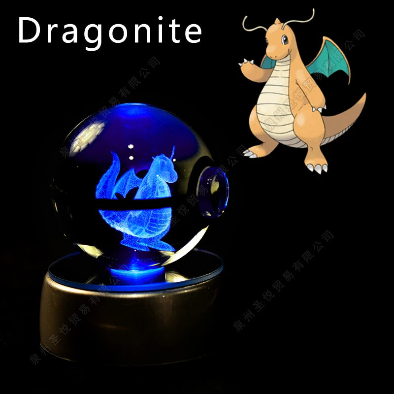 Pokemon Crystal Ball 3D Pikachu Gengar Mewtwo Night Light Lamp Pokeball 3D Glass Pokemon Crystal Ball Statue Kids Birthday Gift