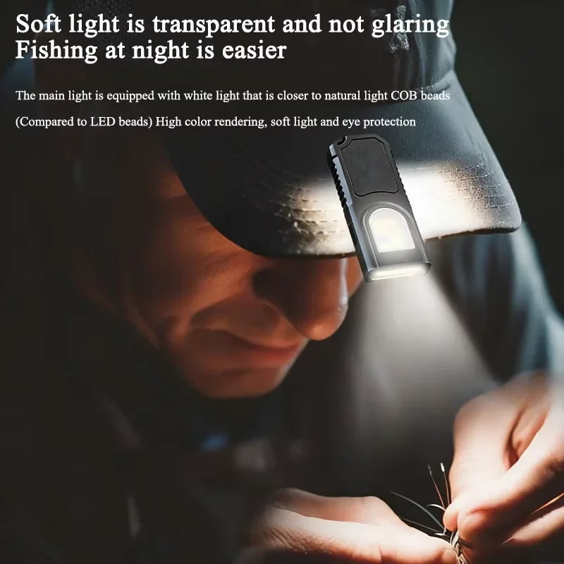 Powerful Mini COB LED Keychain Flashlight USB Rechargeable Hanging Work Light Waterproof Keyring Camping Walking Pocket Lamp