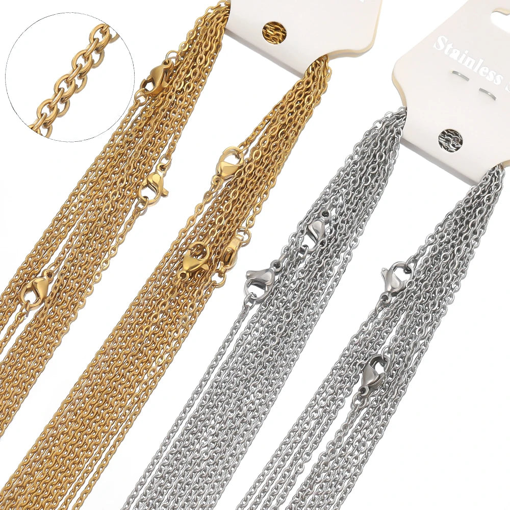 10pcs 50cm 2mm Gold Color Stainless Steel Link Chains Necklaces Fashion Jewelry Cuban Chains Wholesale Chain DIY Crafts Supplies