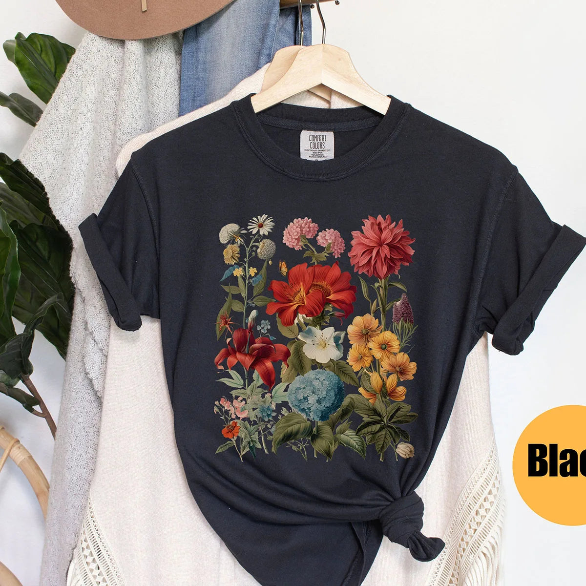 Boho Wildflowers Cottagecore Shirt Comfort Colors Retro Cotton Shirt Loose Fantasy Apparel Y2K Top Flowers Gift For Women