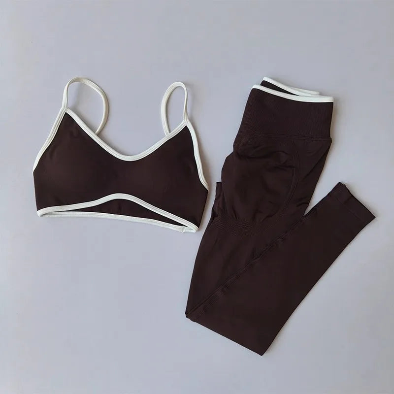 Women's Color Block Yoga Set Sports Bra & High Waisted Shorts Butt Lifting Tummy Control Workout Gym Fitness Running Activewear