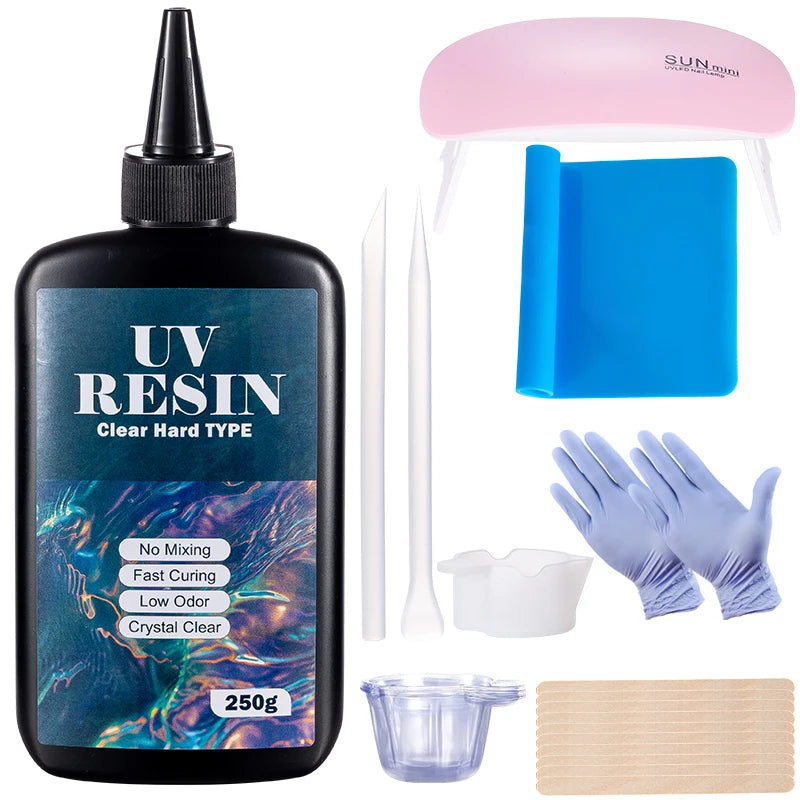 100g/250g Clear UV Resin Hard Type One Minute Ultraviolet Solar Fast Curing Epoxy Resin Glue for Casting Molds Jewelry Craft DIY