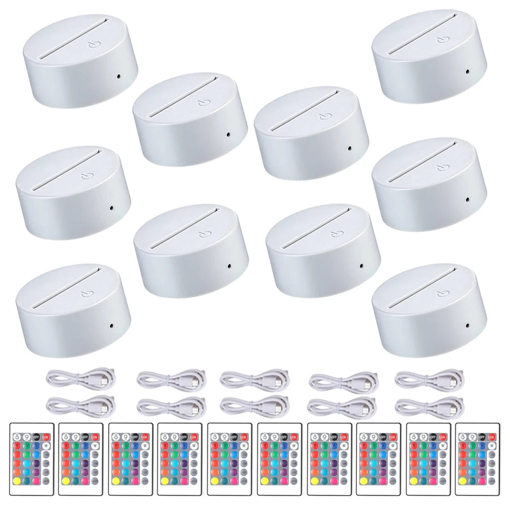 10pcs 3D LED Light Holder Acrylic Board Ligh Base 16 Colors Dimmable ABS USB Remote Control Desk Lamp Vertical Light Station
