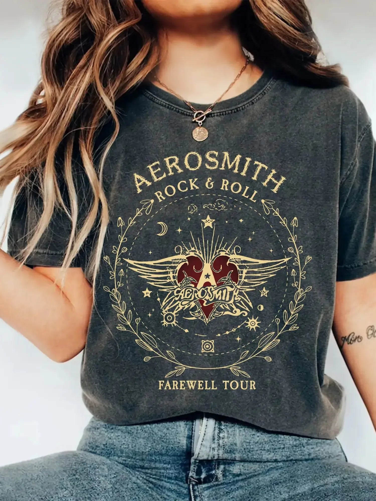 Women Vintage Dark Academic Short Sleeve Shirt Aerosmith Farewell Tour Hard Rock T Shirt Fantasy Apparel Y2K Top Streetwear