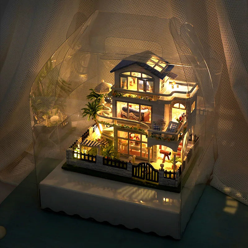 Diy Mini Wooden Dollhouse  Furniture Light Kit Doll House Casa Miniature Accessories Handmade Wooden Toys Birthday Gifts 2015New