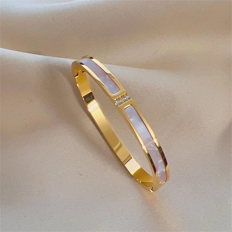 ZAKOL 5/1pcs Sparkling Zirconia Inlaid Stainless Steel Bracelet Set for Women Stackable Bangles Fashion Non Fading Jewelry Gift