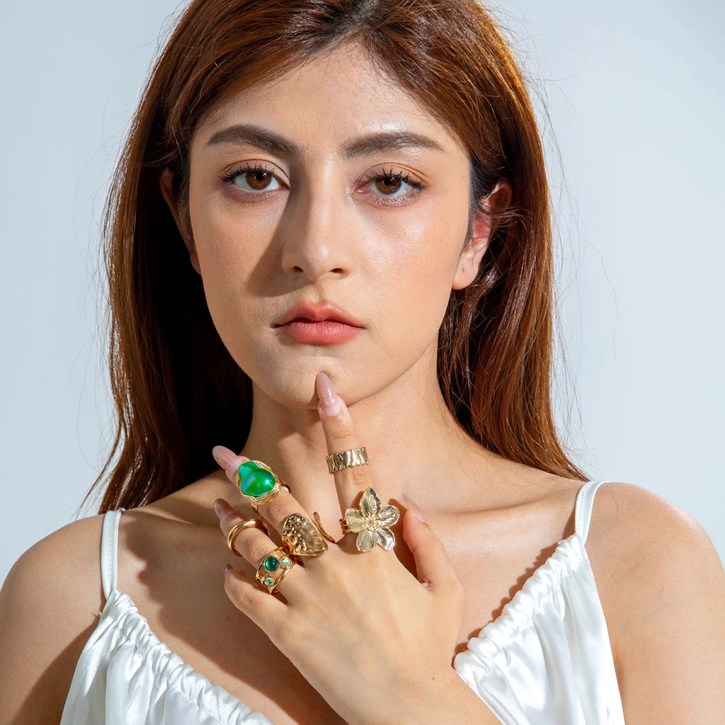 Tocona 2024 New Fashion Luxury Imitation Pearl Open Ring Sets for Women Elegant Gold Color Ring Party Jewelry Accessories