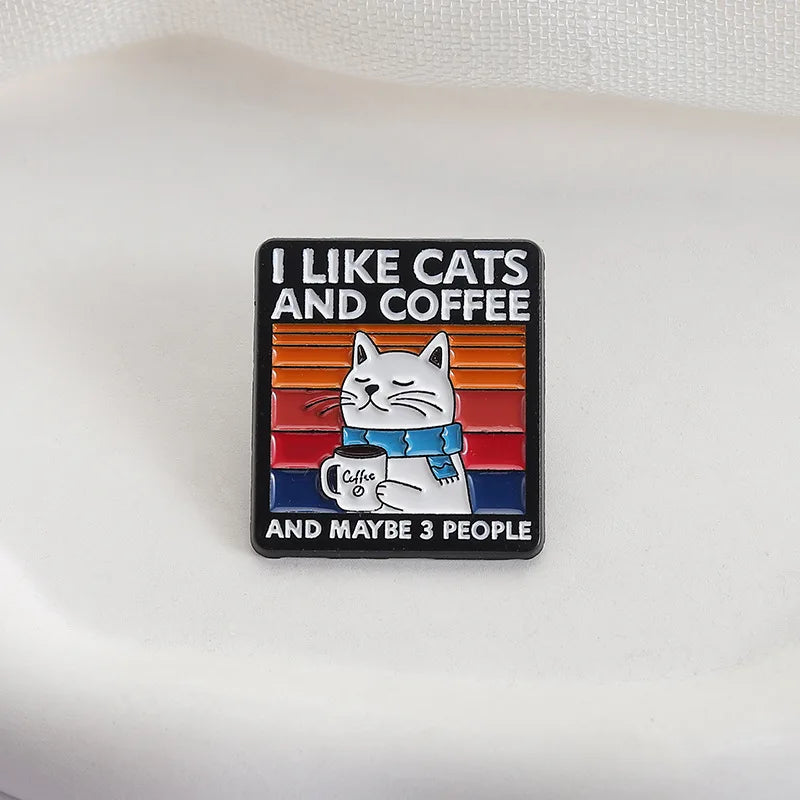 Cartoon Animated coffee cat Enamel Pins Custom animal Metal Brooches Lapel Badges  Funny Exquisite Jewelry Gift for Kids Friends