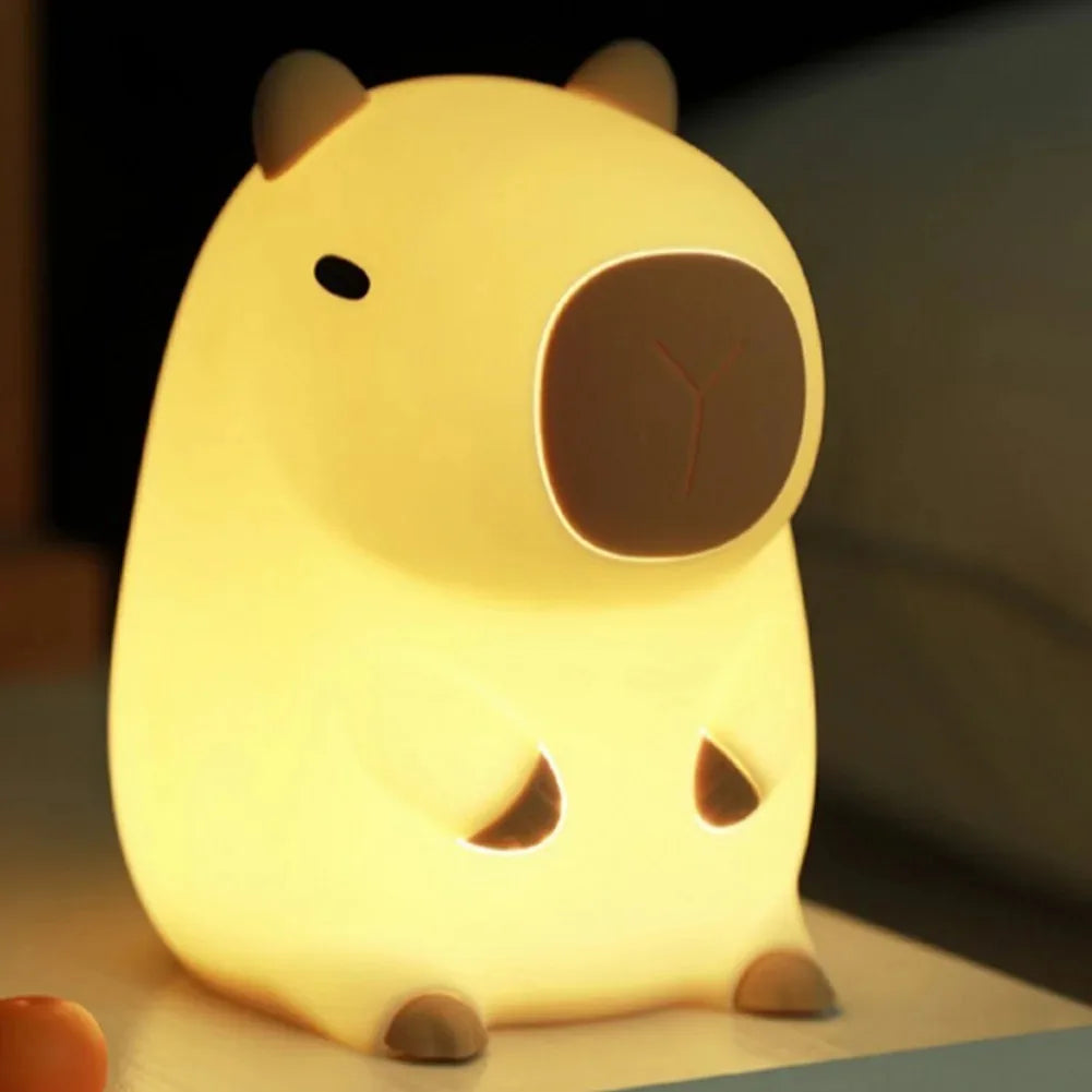 Capybara Night Light - Rechargeable Silicone Touch Dimming Lamp for Nursery, Kids Room & Bedside