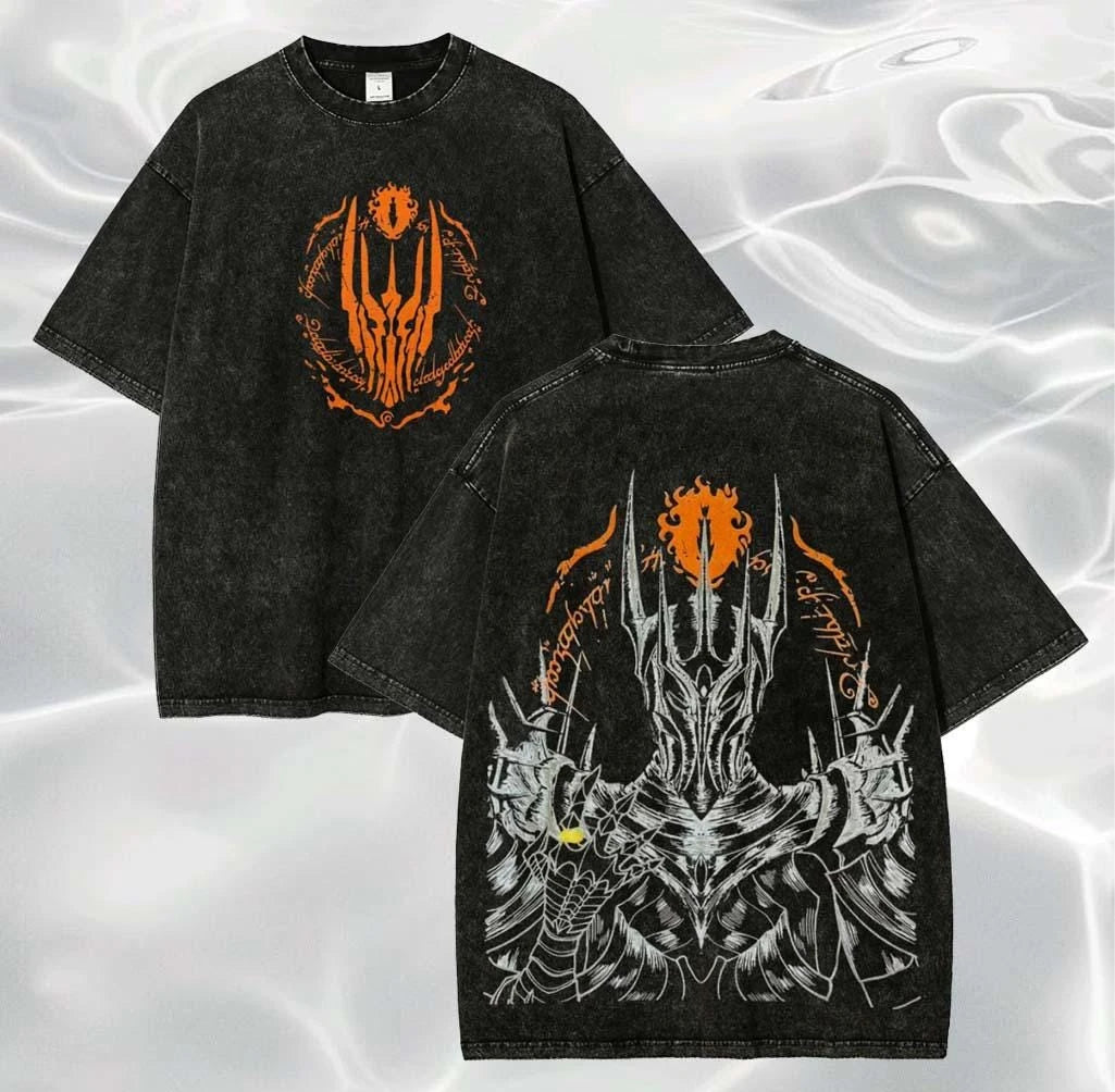 Sauron The Dark Lord T-shirt Vintage Washed Oversized Y2k Streetwear Fantasy Shirt Movie Fan Gift Women Men Casual Cotton Tees