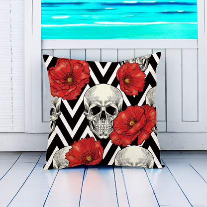 Futuristic Floral Skull Pillowcase