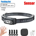 Mini Ultra-bright Sensor Industrial Headlamp USB Rechargeable Head Flashlight for Outdoor Camping Fishing Emergency Lantern