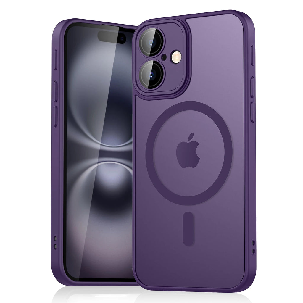 Luxury Magnetic Matte Translucent Armor Shockproof Case For iPhone 11 12 13 14 15 16 For Magsafe Wireless Charge Cover