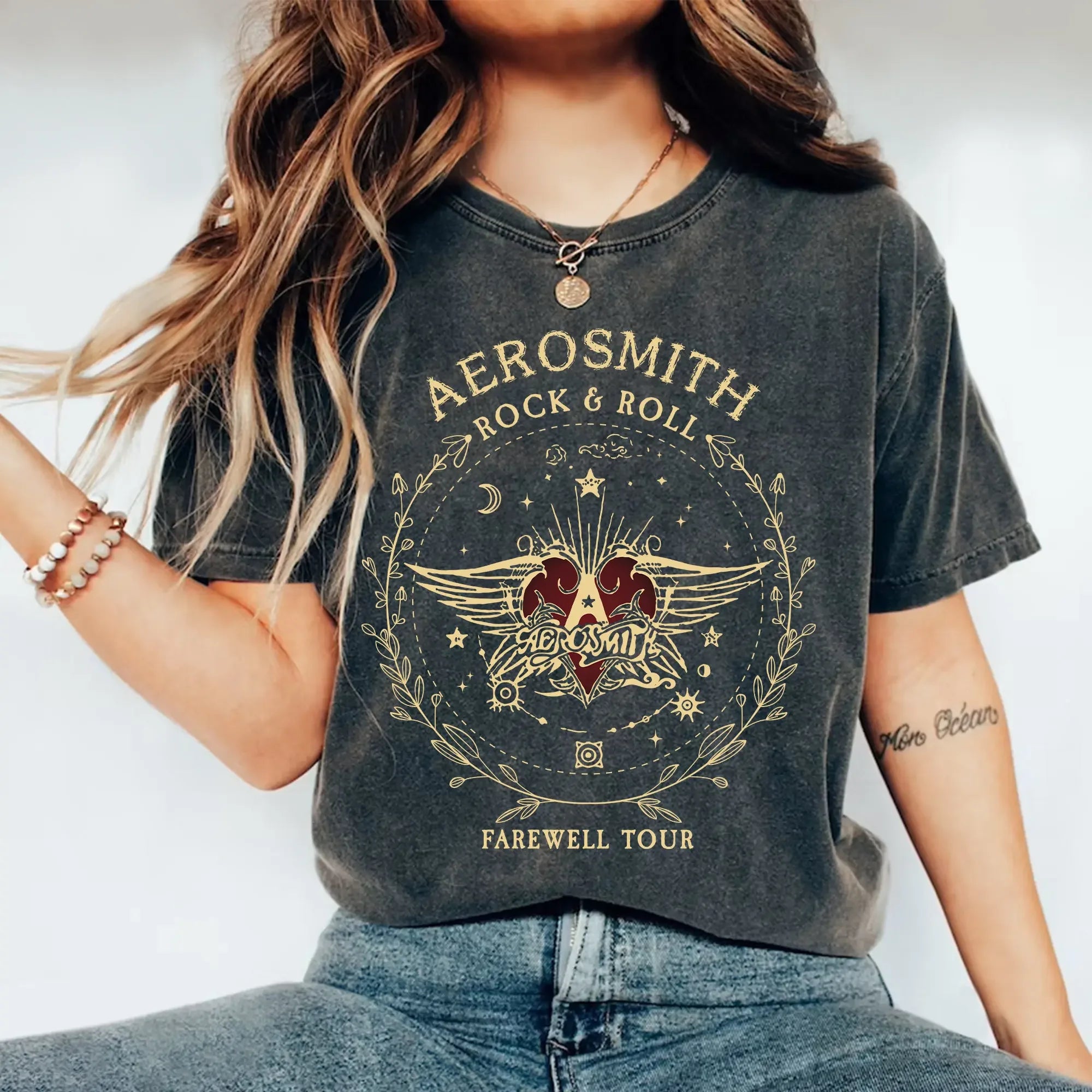 Women Vintage Dark Academic Short Sleeve Shirt Aerosmith Farewell Tour Hard Rock T Shirt Fantasy Apparel Y2K Top Streetwear