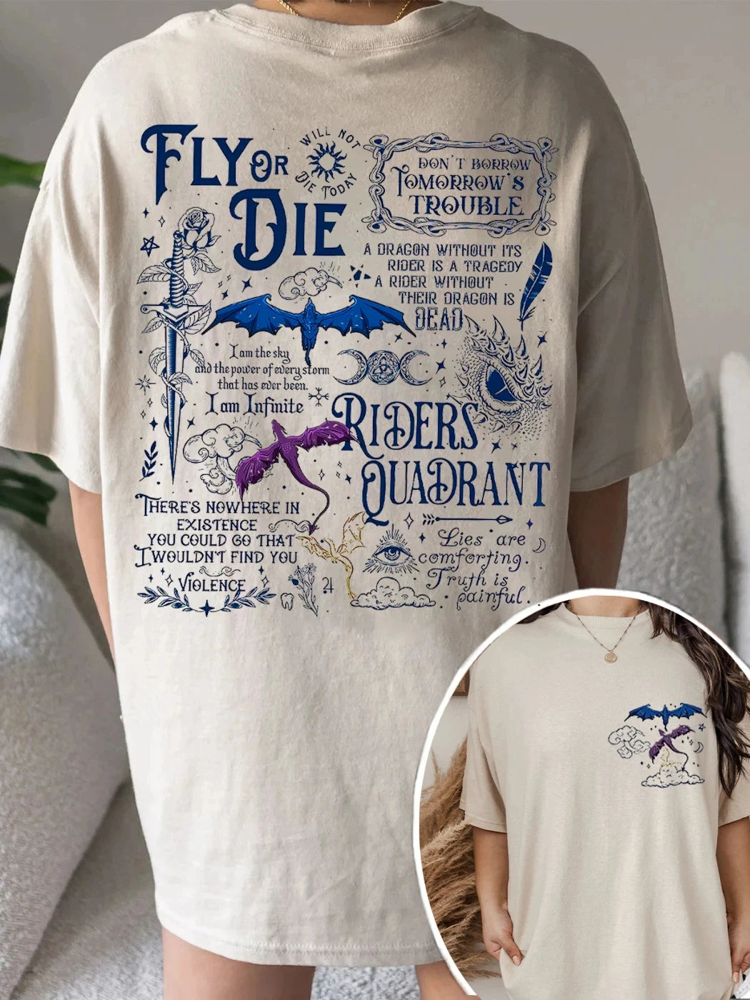2 Side Patten Cotton Tee Basgiath War College Dragon Rider Retro Shirt Fourth Wing Riders Casual T-Shirt Fantasy Apparel Y2K Top