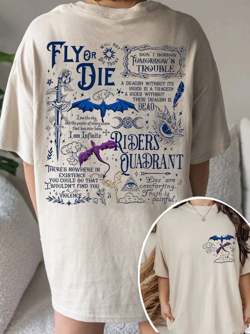 2 Side Patten Cotton Tee Basgiath War College Dragon Rider Retro Shirt Fourth Wing Riders Casual T-Shirt Fantasy Apparel Y2K Top