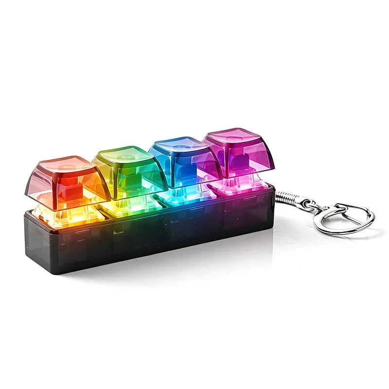 4-Button Fingertip Keyboard Transparent RGB Keycap Clicky Mechanical LED Keycap Keychain Tactile Fidget Toy Stress Relief Gift