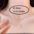Exquisite Double-Layer Teardrop Pendant Necklace for Women, Stackable Beaded Snake Chain, Minimalist Aesthetic Jewelry, Fashionable and Elegant Style, Perfect Accessory for Daily Wear and Office Looks