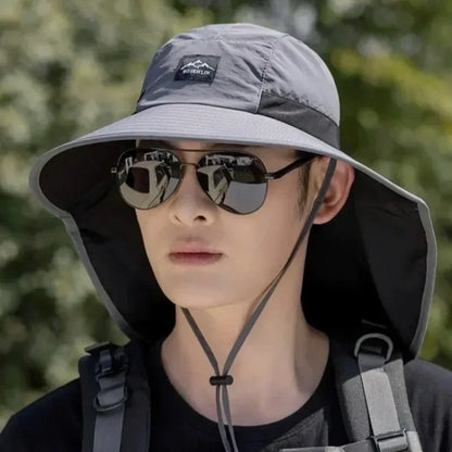 Summer Wide Brim Waterproof and Quick-drying Panama Caps Outdoor Visor Bucket Hats Mesh Breathable Sun Hat with Neck Flap Hiking