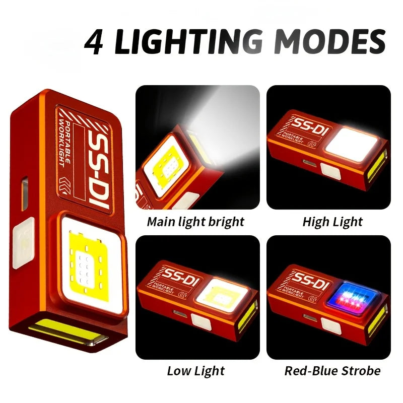 LED COB Mini Flashlight USB Rechargeable Lamp Torch Portable Working Light with Magnet Outdoor Emergency Hiking Fishing Lantern