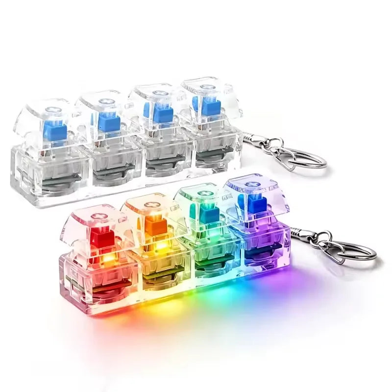 4-Button Fingertip Keyboard Transparent RGB Keycap Clicky Mechanical LED Keycap Keychain Tactile Fidget Toy Stress Relief Gift