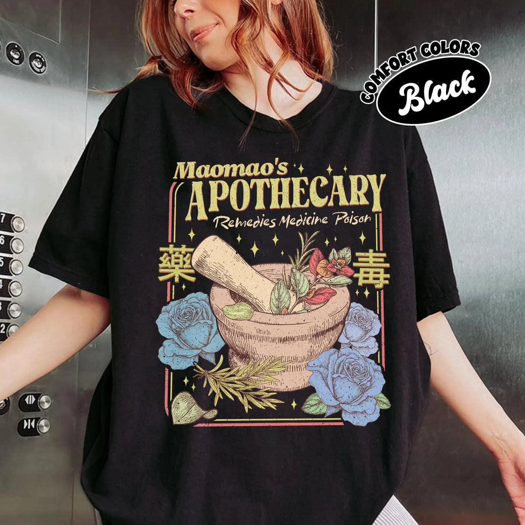 Maomao's APOTHECARY "Medicine Mound Blue Rose Retro Printed Oriental Herbal Fantasy Style" Loose Short Sleeved Women's T-shirt