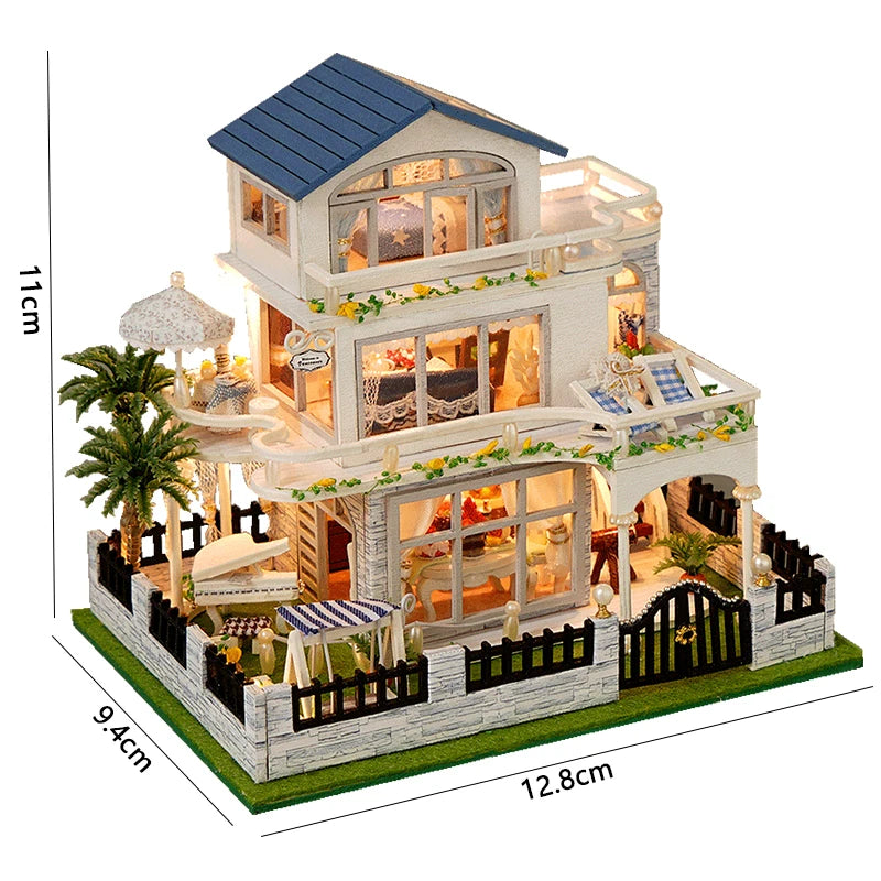 Diy Mini Wooden Dollhouse  Furniture Light Kit Doll House Casa Miniature Accessories Handmade Wooden Toys Birthday Gifts 2015New