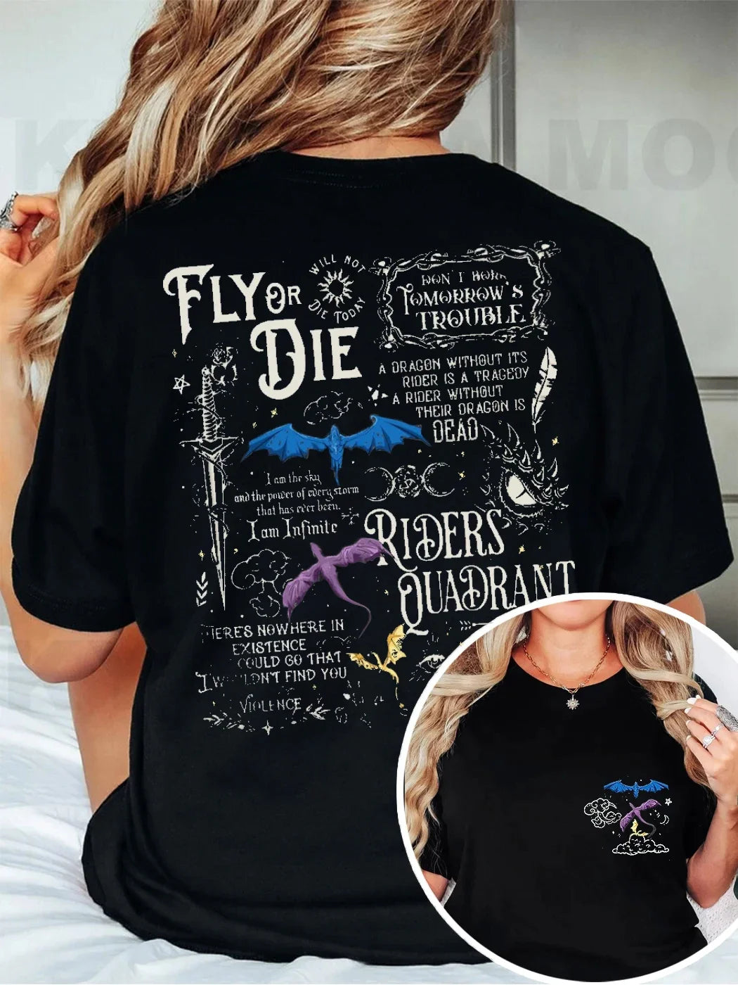 2 Side Patten Cotton Tee Basgiath War College Dragon Rider Retro Shirt Fourth Wing Riders Casual T-Shirt Fantasy Apparel Y2K Top
